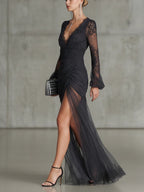 Tessa | Lace Ruched Sheer Dresss