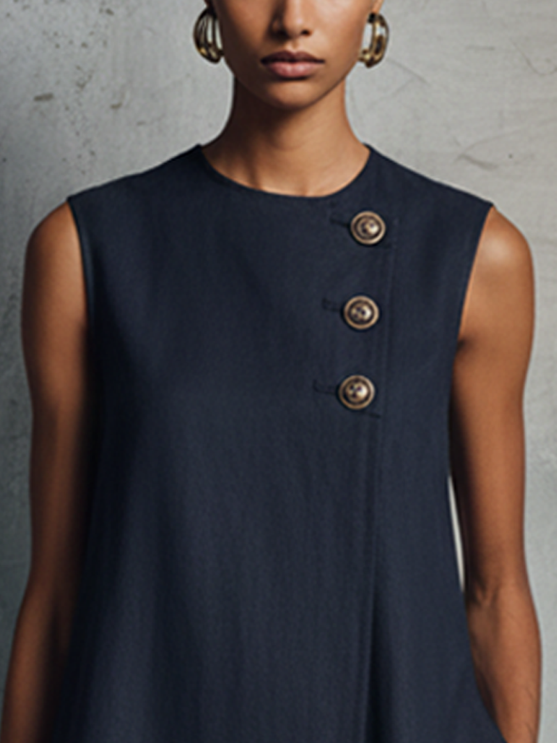 Aubrey | Sleeveless Button Detail Mini Dress