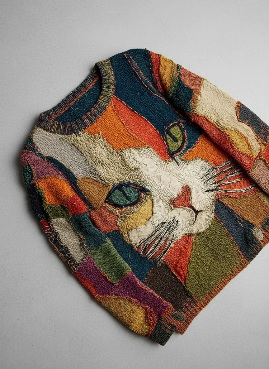 Zaira | Colorful Patchwork Cat Sweater
