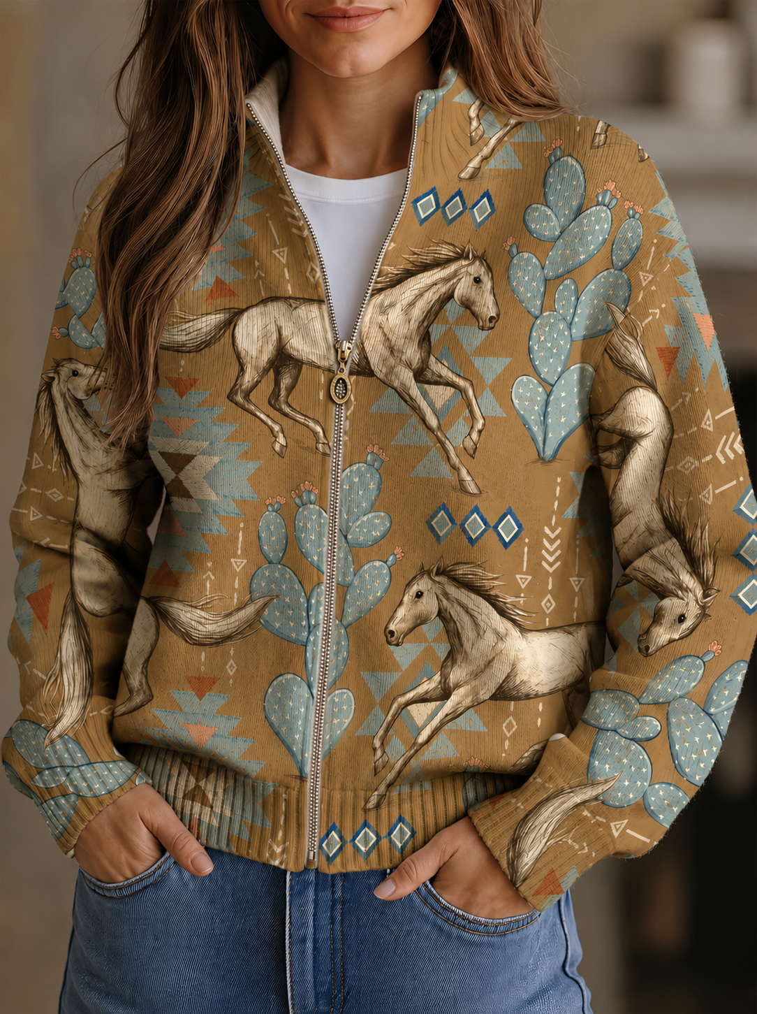 Avery | Desert Graphic Zip Cardigan