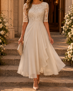 Rosa | Lace Bodice Pleated Midi Dress