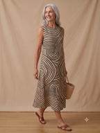Jade - Women's Sleeveless Printed Beach Midi Dress Loose
