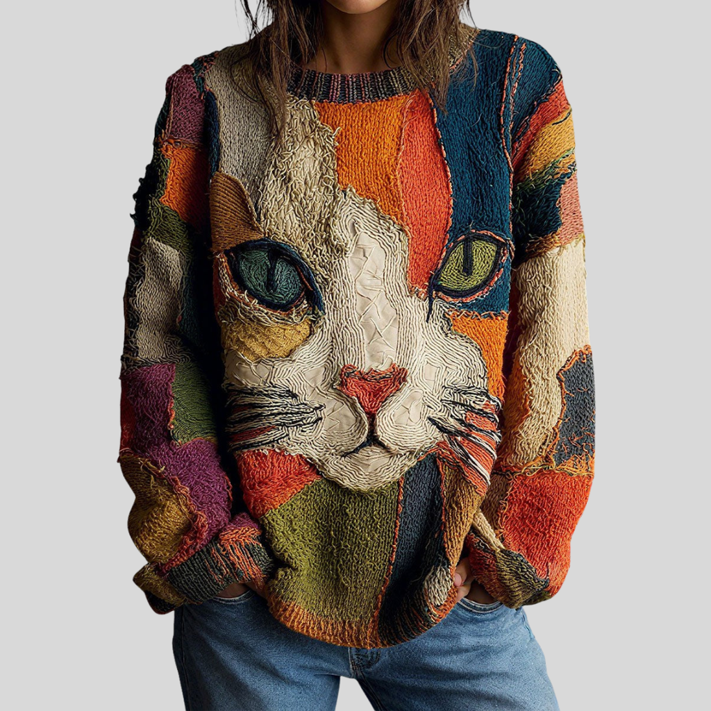 Zaira | Colorful Patchwork Cat Sweater
