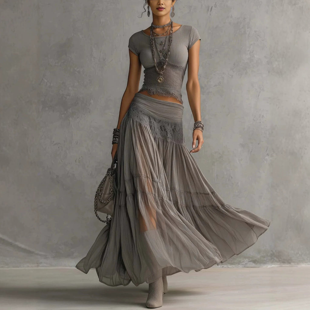 Olivia | Lace-Paneled Skirt Set