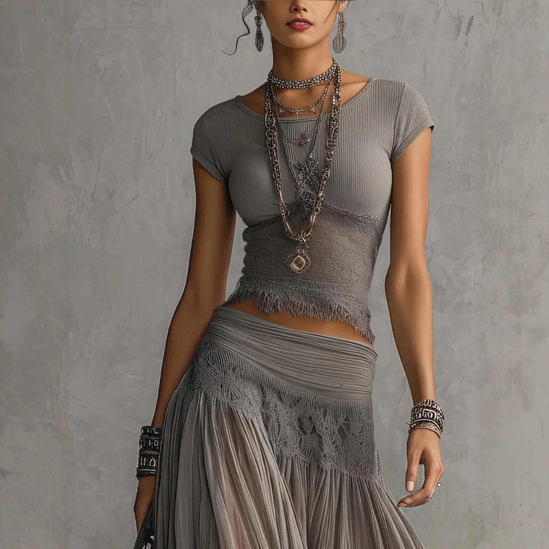Olivia | Lace-Paneled Skirt Set