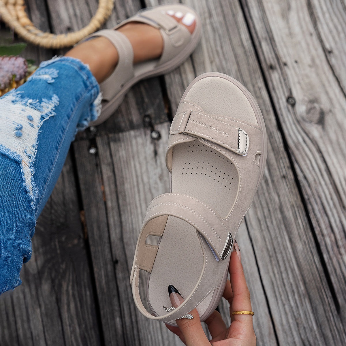 Wedge Sandals - Open Toe & Breathable Upper with Ankle Strap