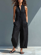 Harlow | Wide-Leg Button Cotton Jumpsuit