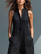 Harlow | Wide-Leg Button Cotton Jumpsuit