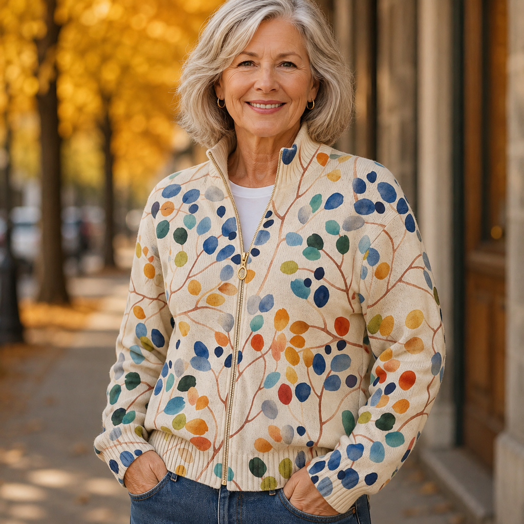 Harper | Leaf Print Zip Cardigan
