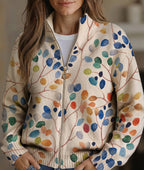 Harper | Leaf Print Zip Cardigan