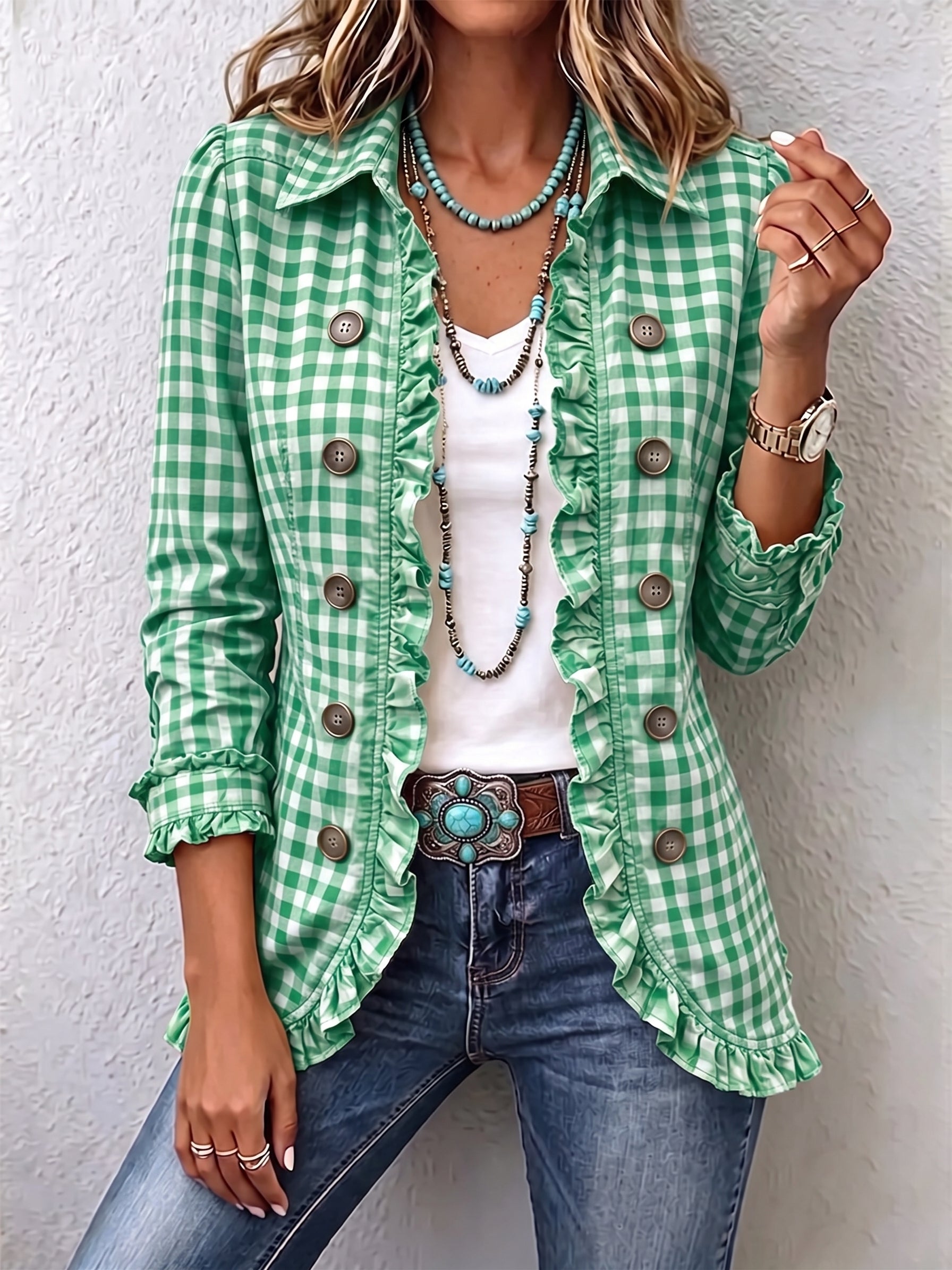 Harper | Gingham Ruffled Jacket