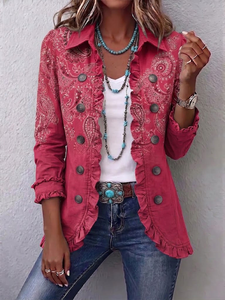 Avery | Paisley Print Ruffle Jacket