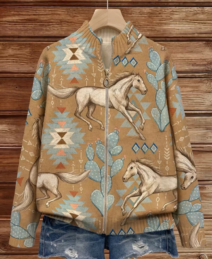 Avery | Desert Graphic Zip Cardigan