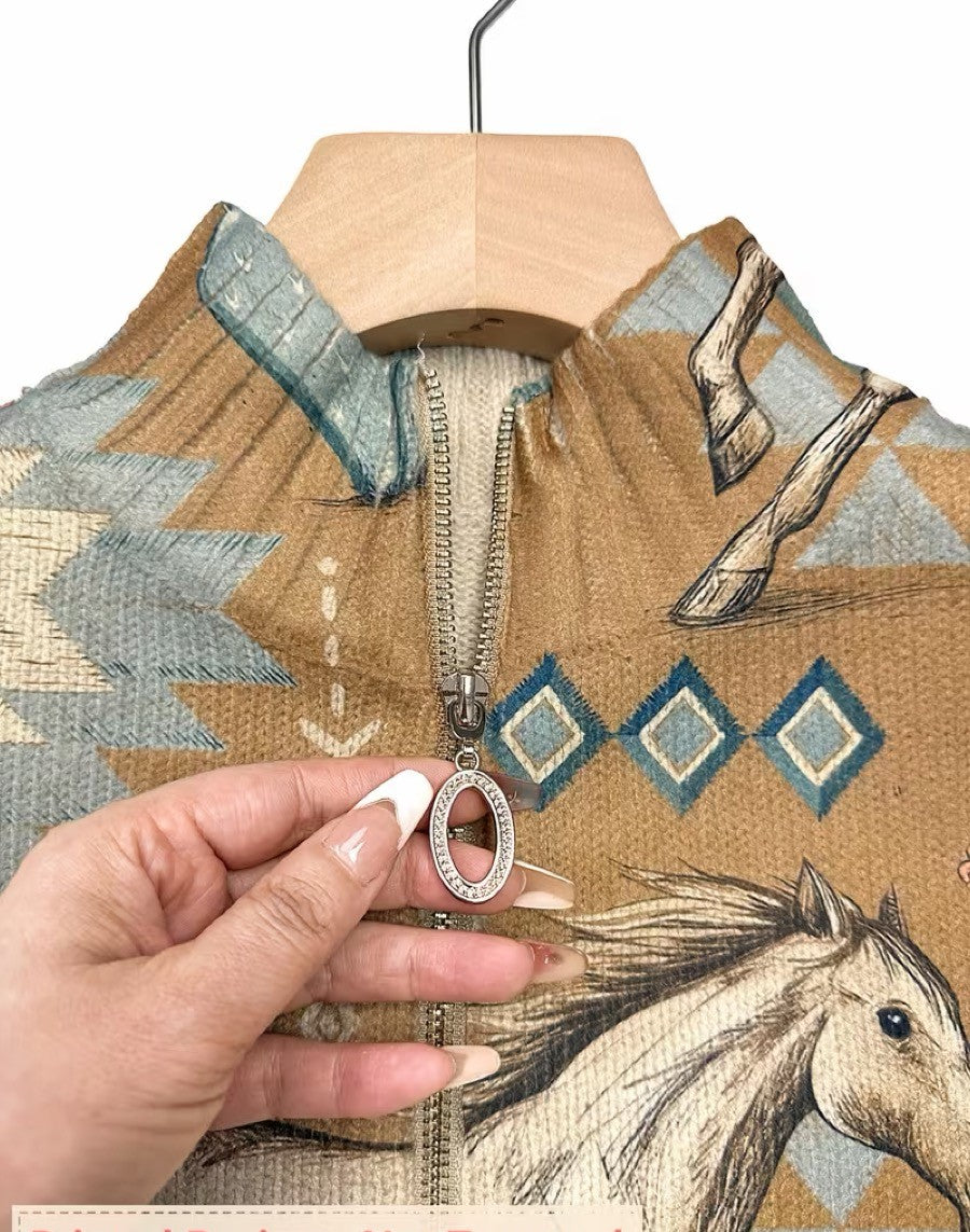 Avery | Desert Graphic Zip Cardigan