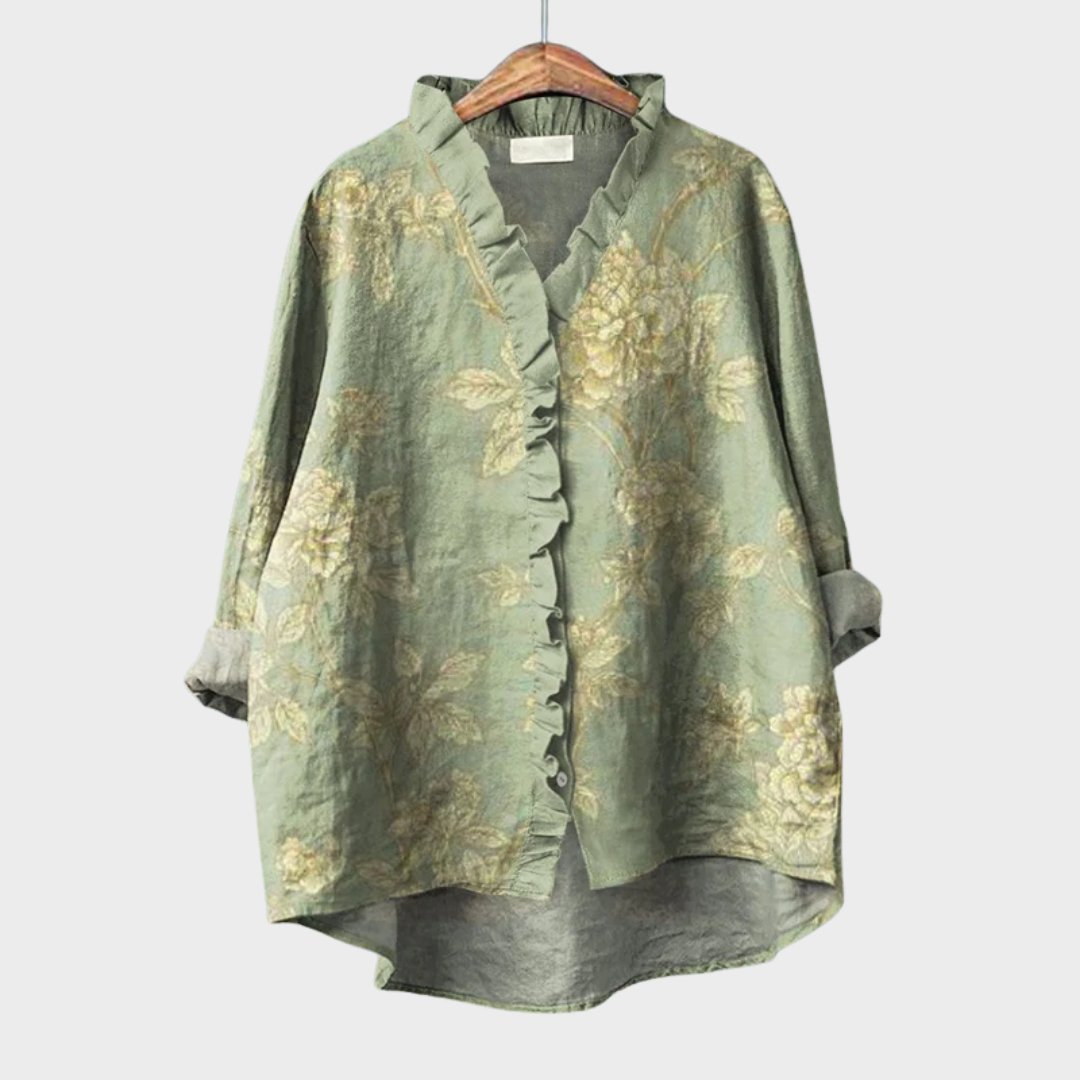 Avery | Ruffle Trim Floral Blouse