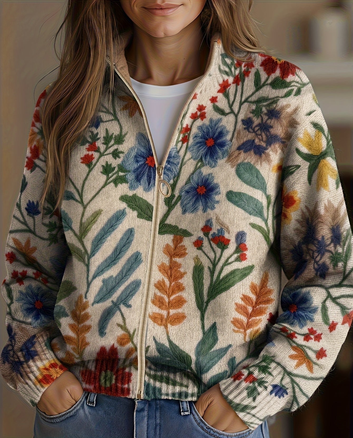 Sadie | Floral Zip Up Cardigan