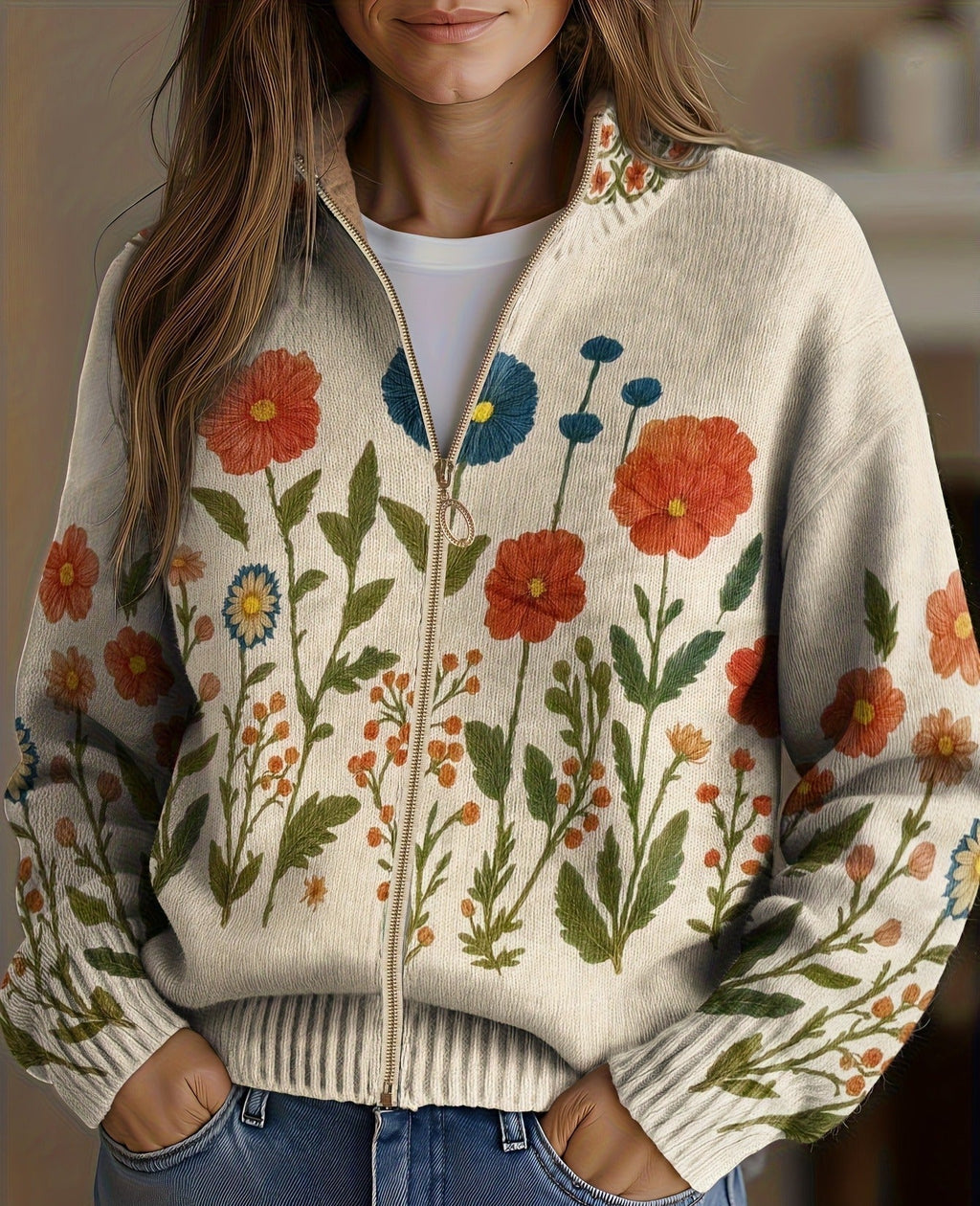 Harper | Floral Zip Up Cardigan