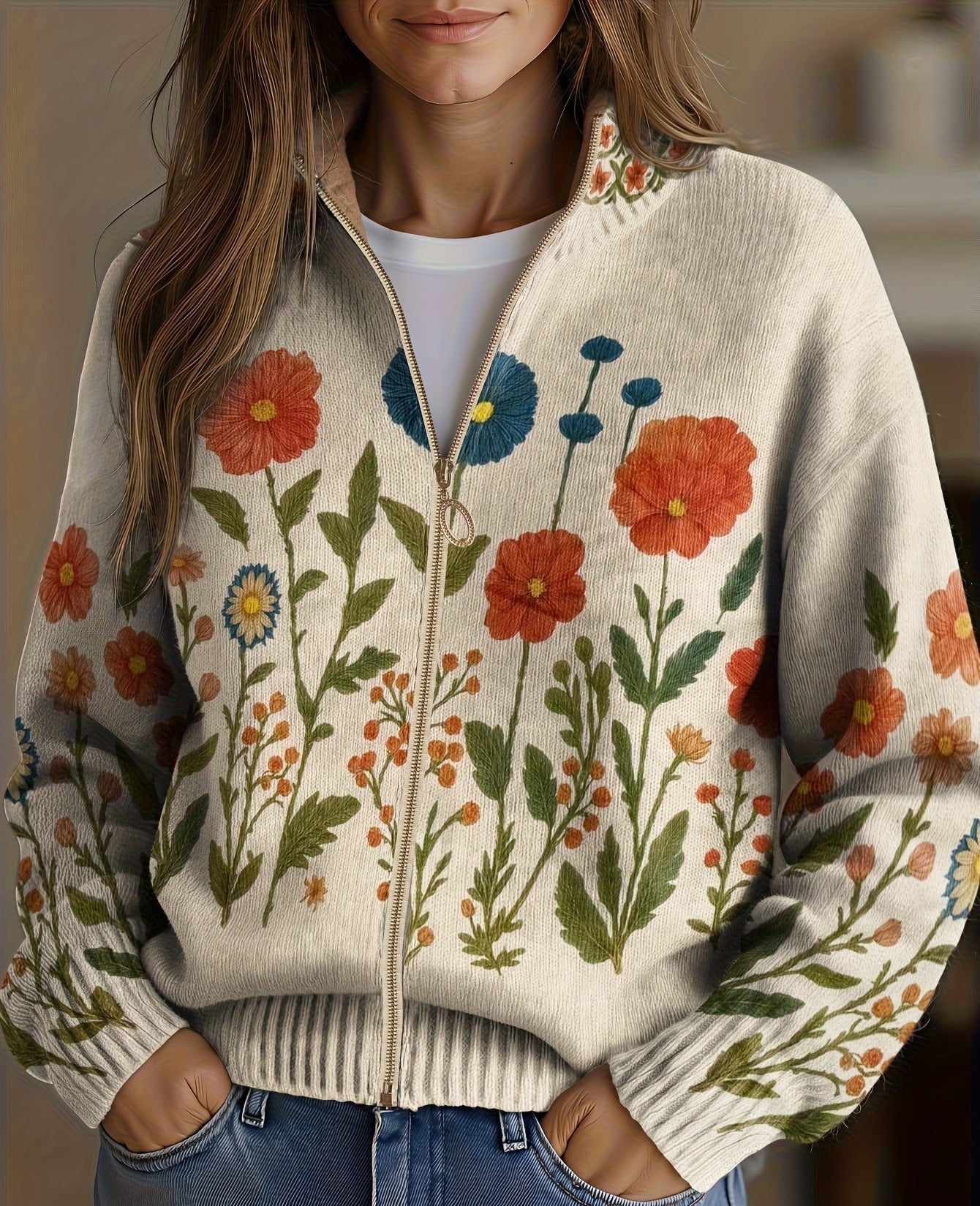 Harper | Floral Zip Up Cardigan